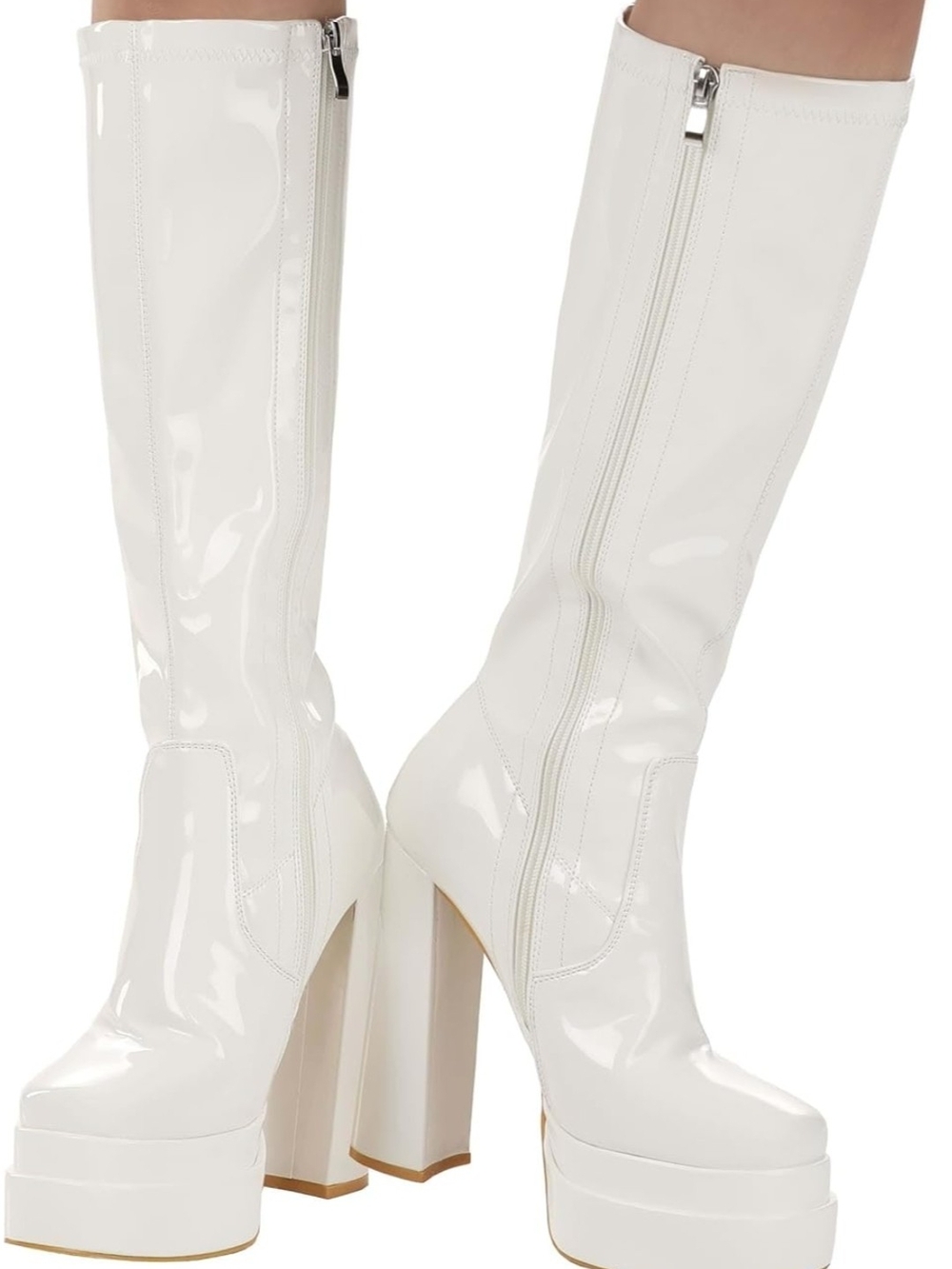 White Patent Platform Knee-High Womens Boots
